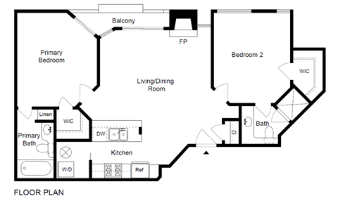 Floor plan for 2 beds, 2 baths, 1115 sqft
